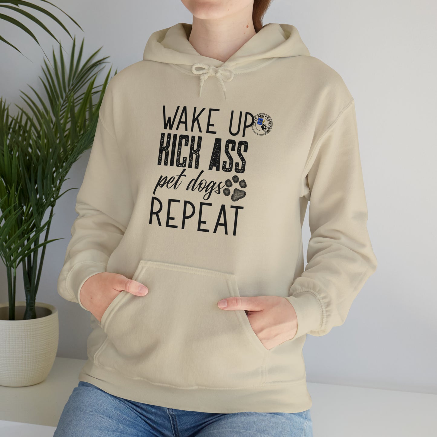 Wake Up Kick Ass Pet Dogs Repeat Sweatshirt, Dog Lover Hoodie, Animal Rescue Apparel