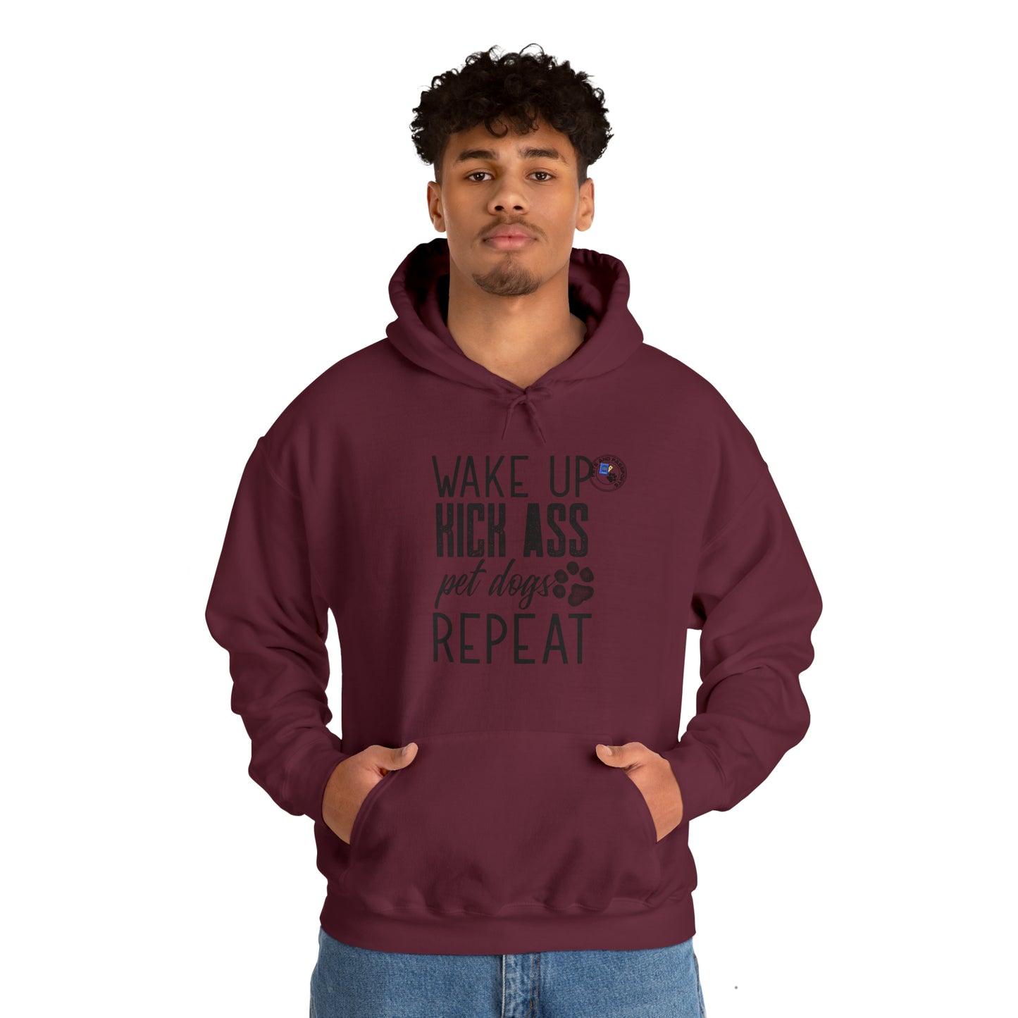 Wake Up Kick Ass Pet Dogs Repeat Sweatshirt, Dog Lover Hoodie, Animal Rescue Apparel